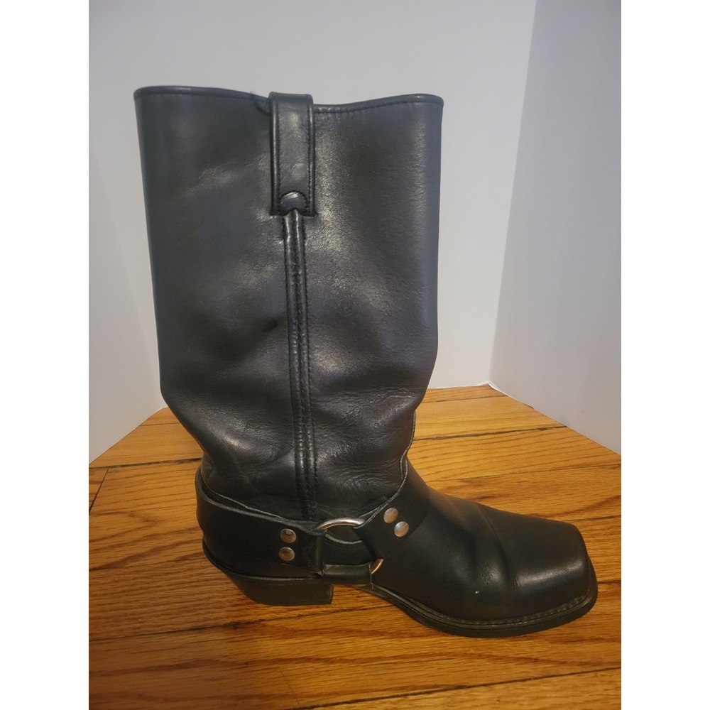Double H Harness Vintage Boots Biker Motorcycle Sq Toe Black Leather Women 7.5 - Picture 11 of 15